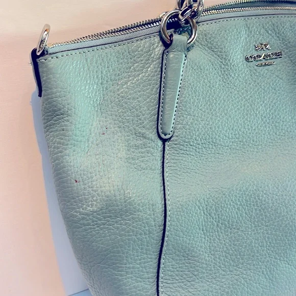 Coach Light Blue Mini Kelsey Leather Satchel Tote Bag w/ Crossbody Strap - Picture 5 of 13